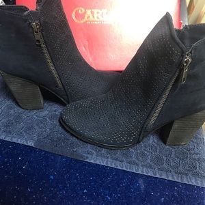 Faux Suede Carlos Santana navy boots $50 never worn